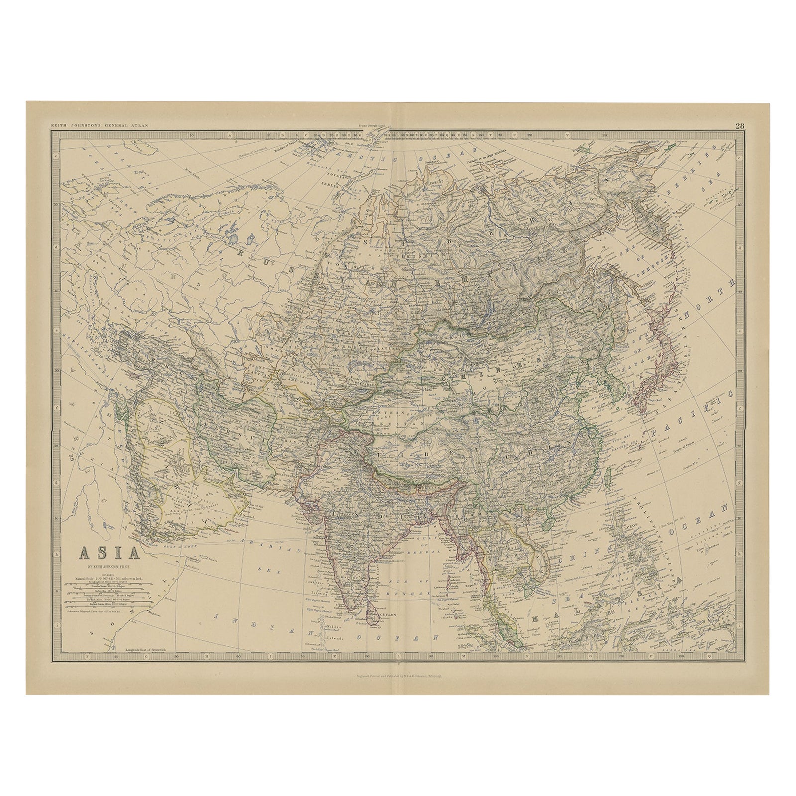 Large Antique Map of Asia The Royal Atlas of Modern Geography by Johnston, 1882