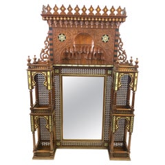 Carved Hardwood Ivory-Inlaid Hanging Mirror, Ottoman-Syria, 19th Century