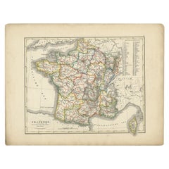 Antique Map of France from an Old Dutch School Atlas, 1852