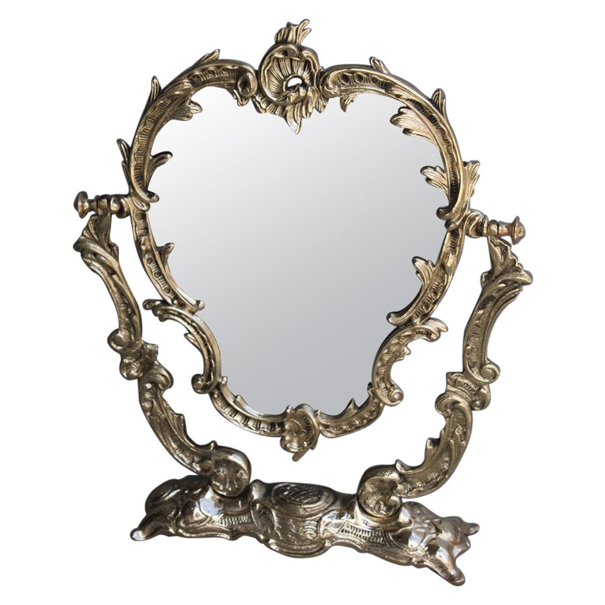 Miroir de table inclinable en laiton de conception italienne baroque du milieu du siècle dernier