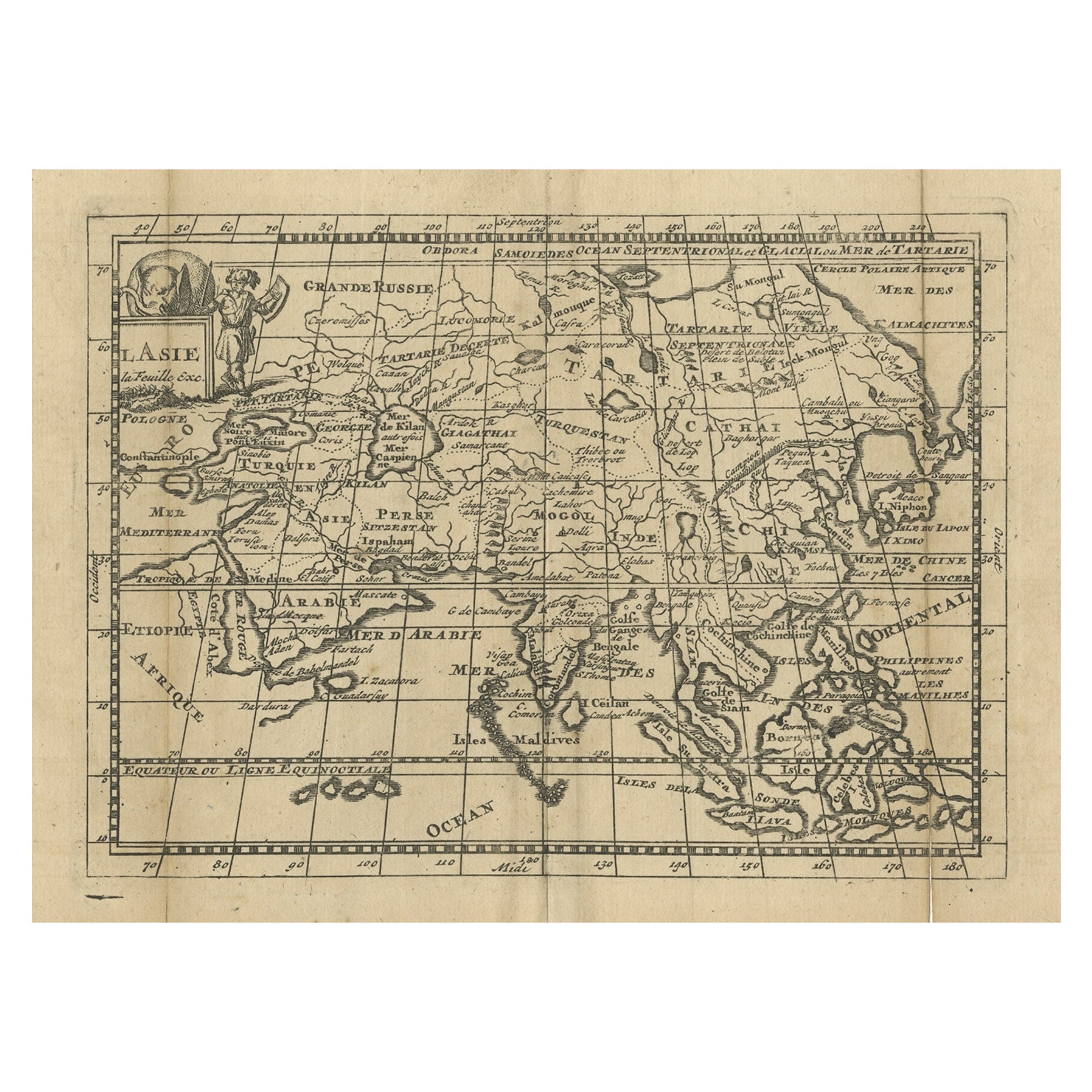 Carte ancienne d'Asie avec des côtes manquées et des îles détournées vers 1760 en vente