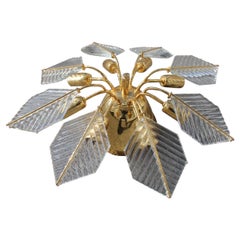 Italian Stilkronen Cahndelier Brass Gold and Crystal Leaf 1970