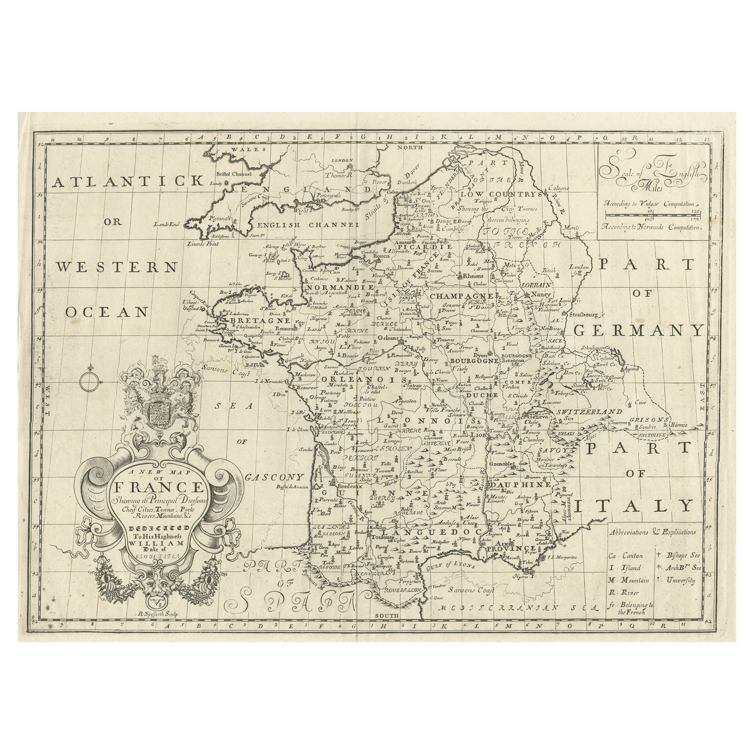 Antique Map of France by British Mapmaker Wells, c.1710 For Sale