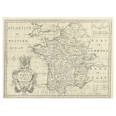 Antike französische Karte von Frankreich von British Mapmaker Wells, um 1710