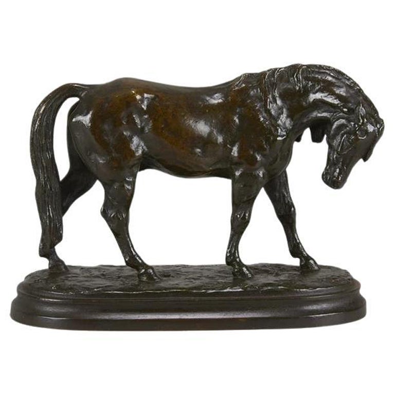 Étude animalière française en bronze intitulée « Cheval Debout » par Isidore Bonheur