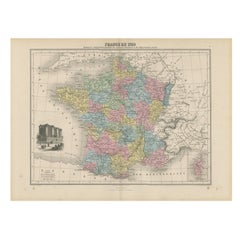 Antique Map of France in 1789 by Migeon, 1880