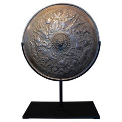 1930s German "Grand Tour" Classical Bronze Shield W/ Battle Scene Repoussé
