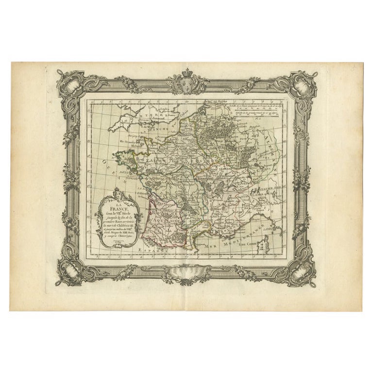 Antique Map of France in the 7th Century by Zannoni, 1765 For Sale