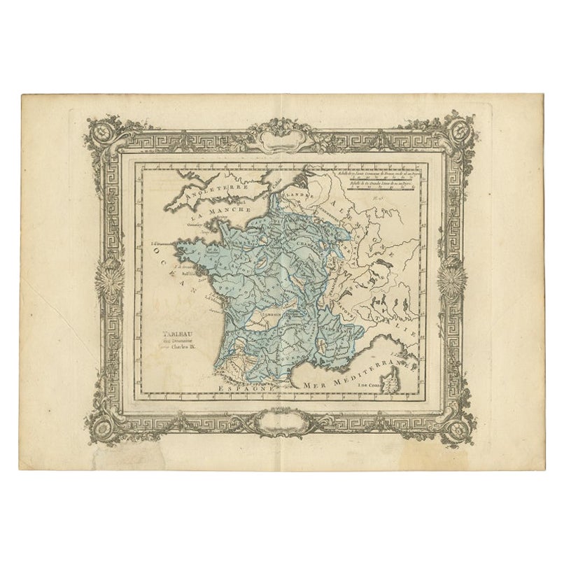 Antique Map of France under the Reign of Charles IX by Zannoni, 1765 For Sale