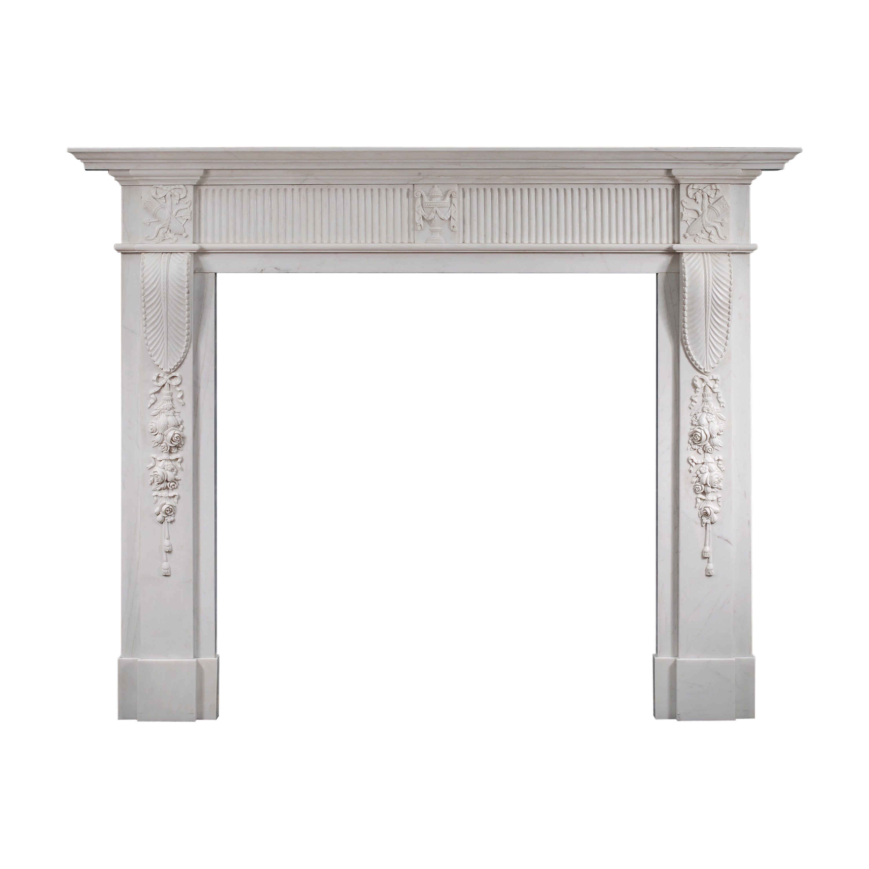 Georgian Style Fireplace in White Marble For Sale