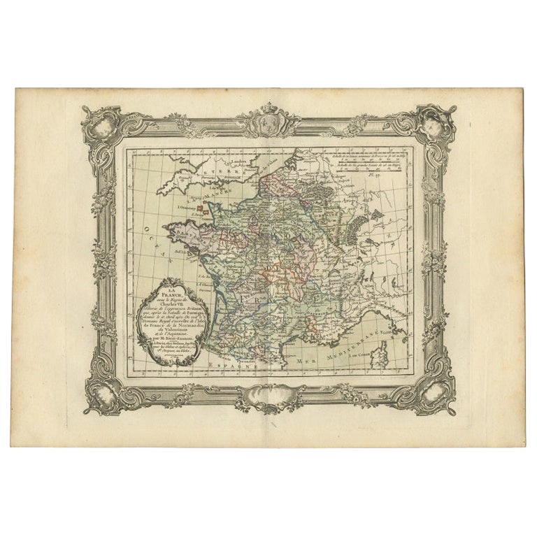 Antique Map of France under the Reign of Charles VII by Zannoni, 1765 For Sale
