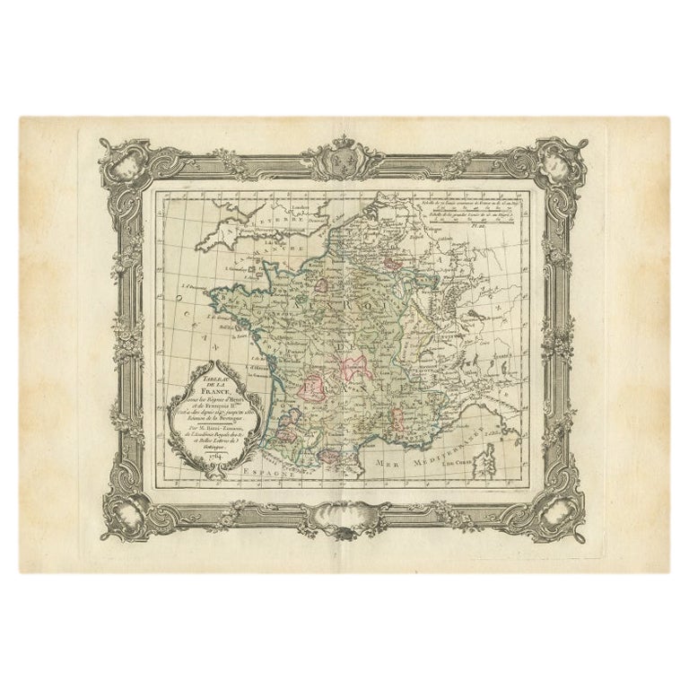 Antike Karte Frankreichs unter der Herrschaft von Henry und Francois II. von Zannoni, 1765
