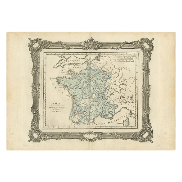 Antique Map of France under the reign of Henry III by Zannoni, 1765 For Sale