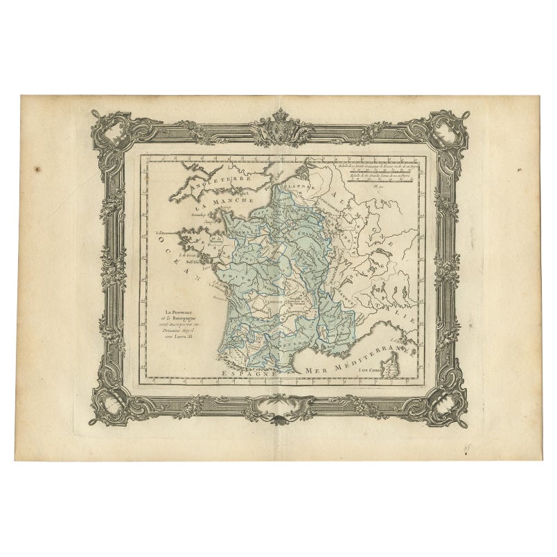 Antique Map of France under the Reign of Louis XI by Zannoni, 1765 For Sale