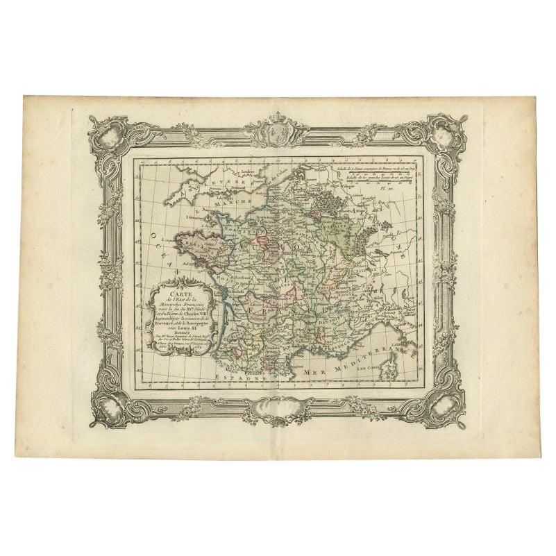 Antique Map of France under the Reign of Louis XI by Zannoni, 1765