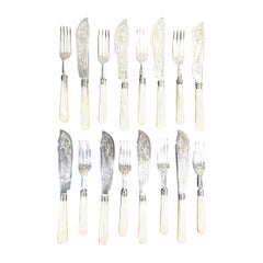 Fish Set for Eight in Sterling Silver and Mother of Pearl, Chawner & Co. 1857