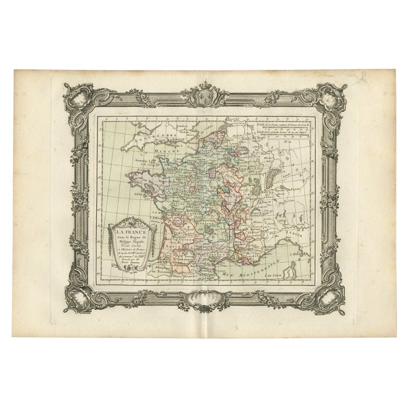 Antike Karte Frankreichs unter der Herrschaft von Philip II. von Zannoni, 1765