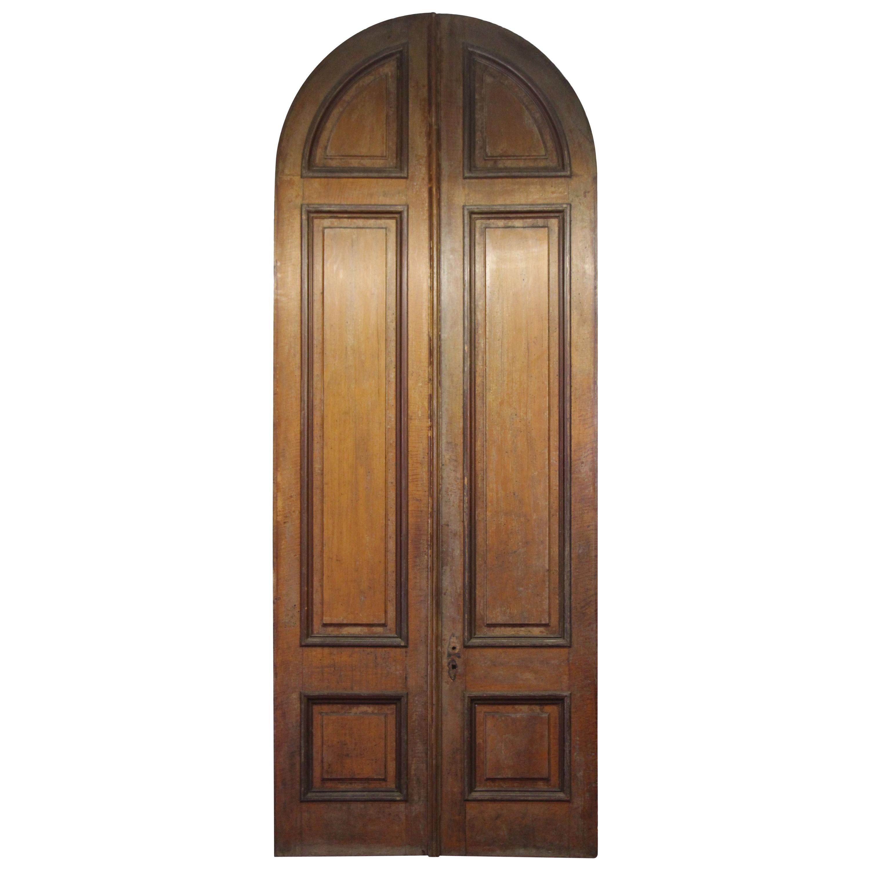 1876 Pair Oversize Raised Panel Arched Entry Double Doors from New Jersey
