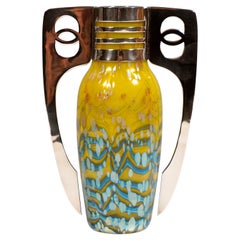Antique Loetz Art Nouveau Vase Lemon-Yellow Cytisus with Silver Mount, Austria-Hungary