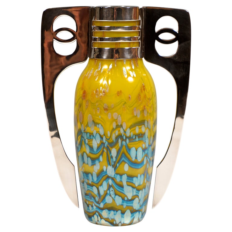 Loetz Art Nouveau Vase Lemon-Yellow Cytisus with Silver Mount, Austria-Hungary