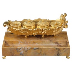 Gilt Bronze and Marble Inkwell, Charles X Period