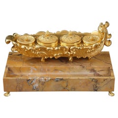 Gilt Bronze and Marble Inkwell, Charles X Period