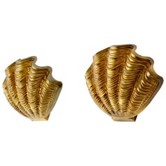 Vintage Maison Charles Style Pair of Mid-Century Bronze Clam Shell Wall Lights Sconces