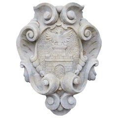Hand Carved Scrolled Italian Limestone Cartouche Plaque