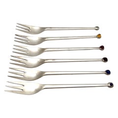 Sechsteiliges Set von .925 Silber-Dessertgabeln von Josef Hoffmann für Pott, ca. 1955