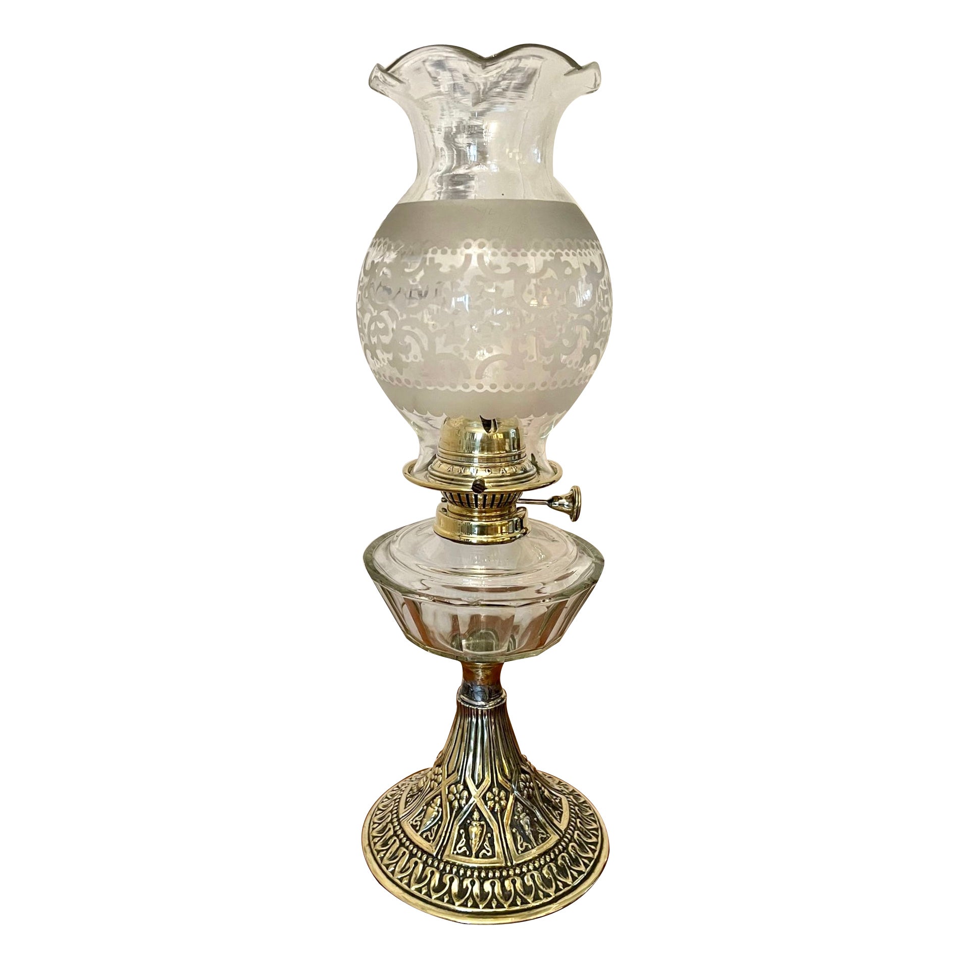 Unusual Antique Victorian Chimneyless Ornate Oil Lamp