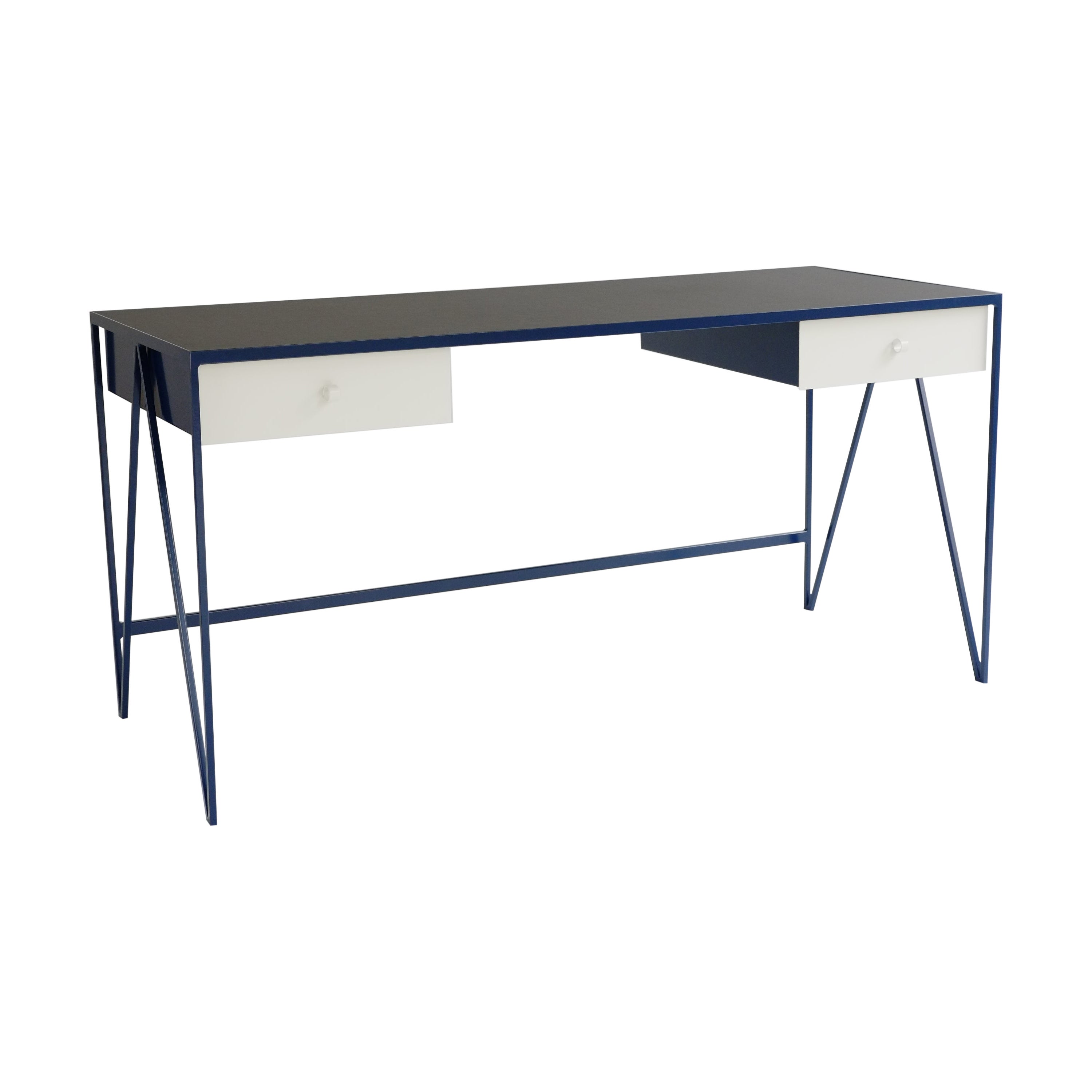 Large Two Tone Bespoke Study Desk with Linoleum Top and Drawer, Customizable For Sale