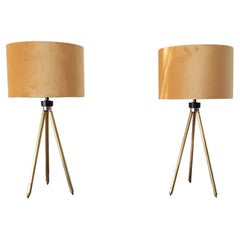Pair of Midcentury Brass Telescopic Tripod Table Lamps
