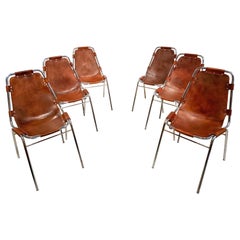 Set of 6 Chairs by Charlotte Perriand for Les Arcs in Cowhide