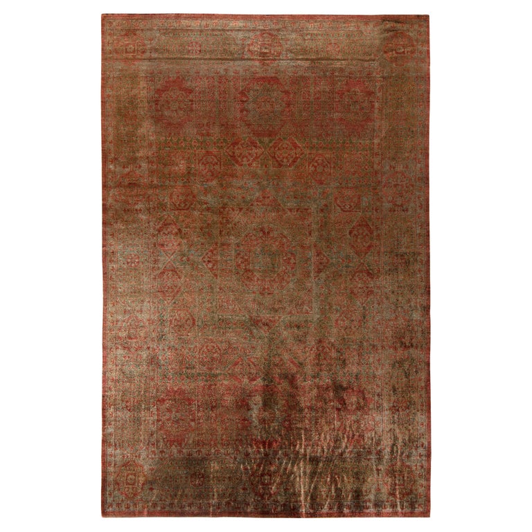 Late 19th Century Agra Style Silk Rug, Red, Green Medallion Pattern ...