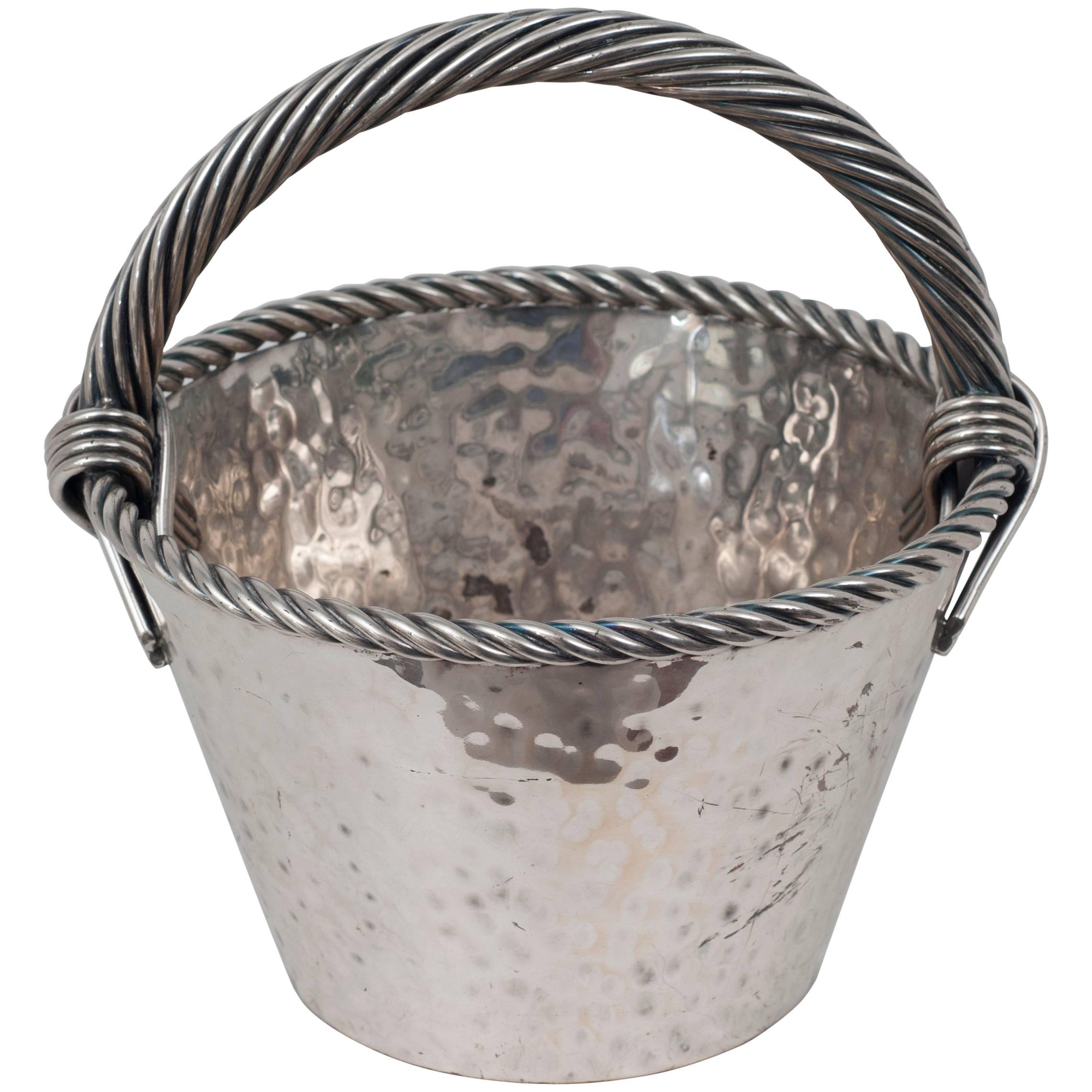 Silver Plate Basket with a Rope Handle
