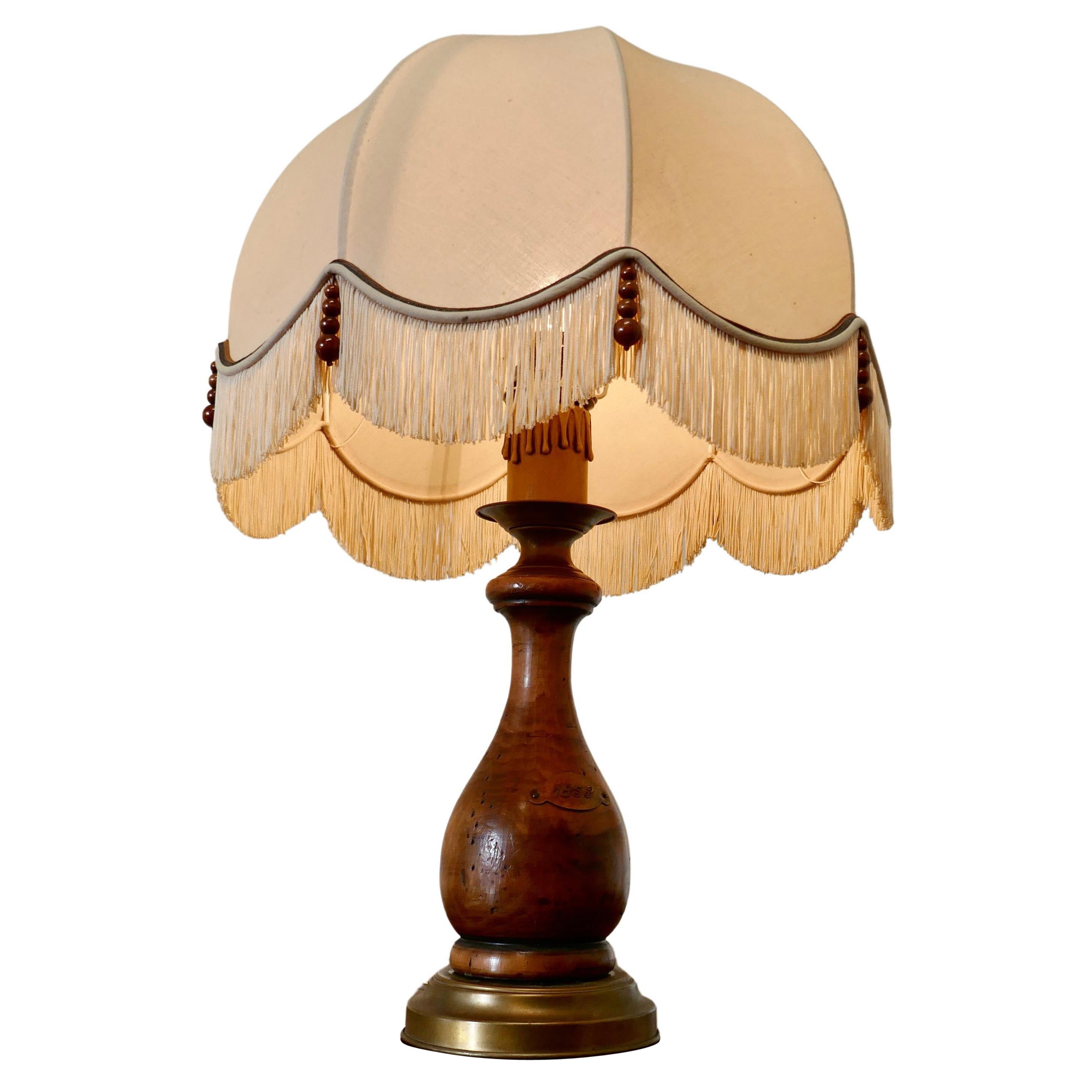 Bulbous Wood French Table Lamp with Dome Lampshade
