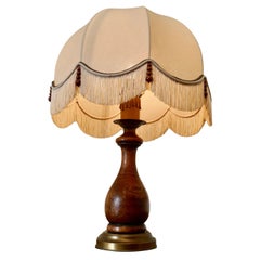 Vintage Bulbous Wood French Table Lamp with Dome Lampshade