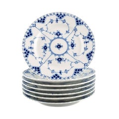 Eight Royal Copenhagen Blue Fluted Full Lace Plates in Openwork Porcelain