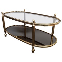 1970s Italian Brass and Glass Hollywood Regency Oval Center Coffee Table