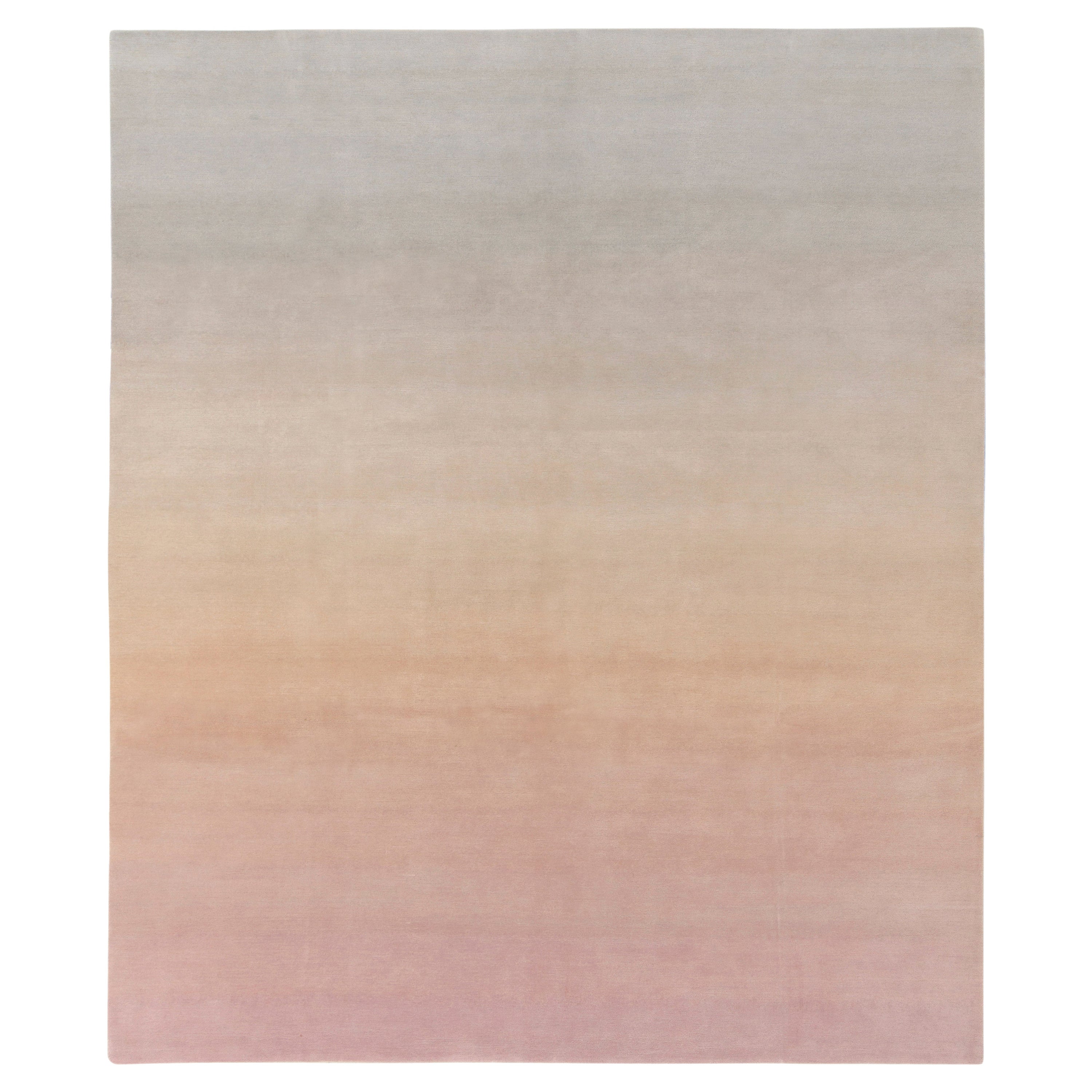 Rug & Kilim's Hand-Knotted Modern Gradiant Rug in Pink, Beige and Blue Pattern For Sale