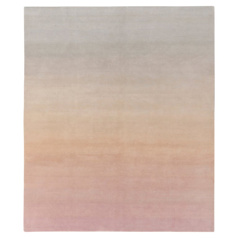 Rug and Kilim's HandKnotted Modern Gradiant Rug in Pink, Beige and