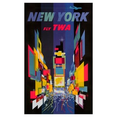 'New York, Fly TWA' Original Retro Travel Poster by David Klein, 1960s