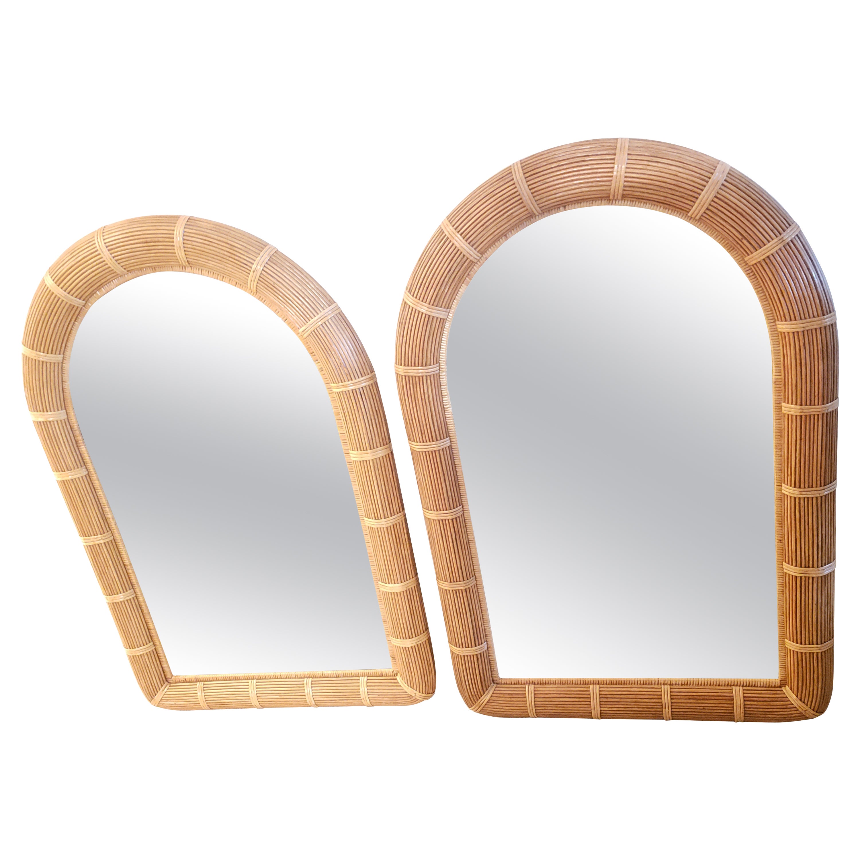 MidCentury Modern Arch Handwoven Rattan / Wicker Wall Mirror Boho Chic For Sale at 1stDibs