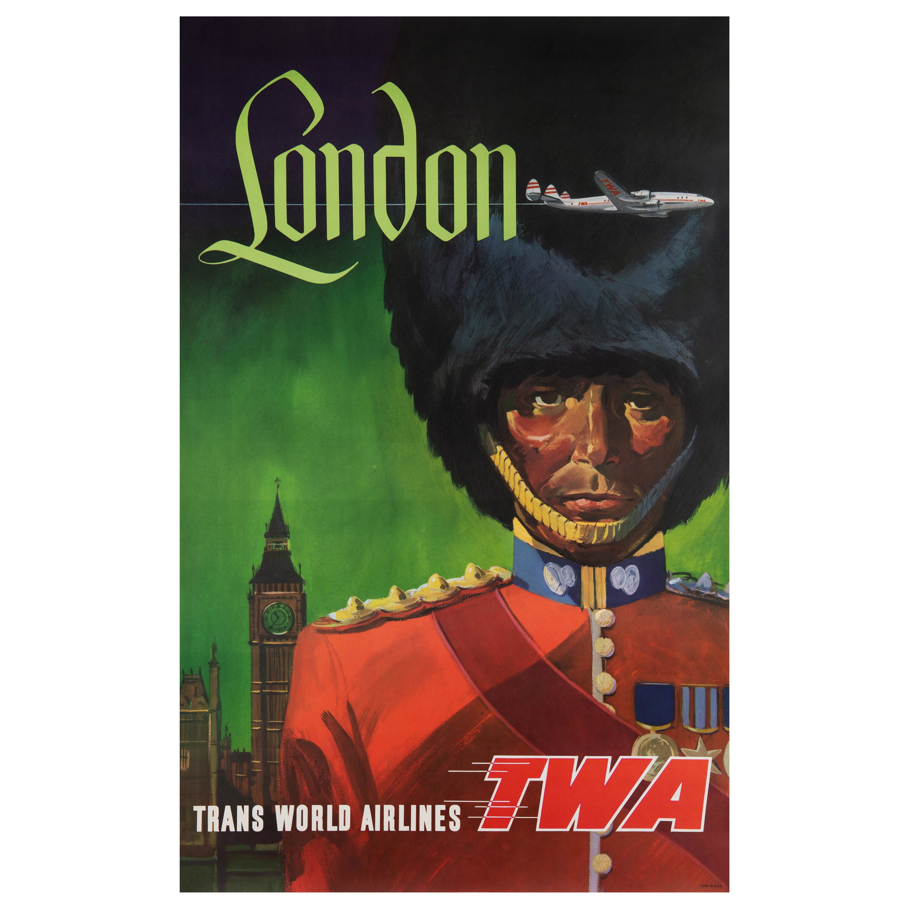 'TWA London' Original Vintage Travel Poster by David Klein, 1950s
