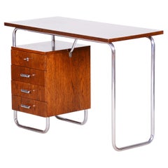 Oak Writing Desk Made in 1930s Czechia by Robert Slezak, Bauhaus Style, Restored