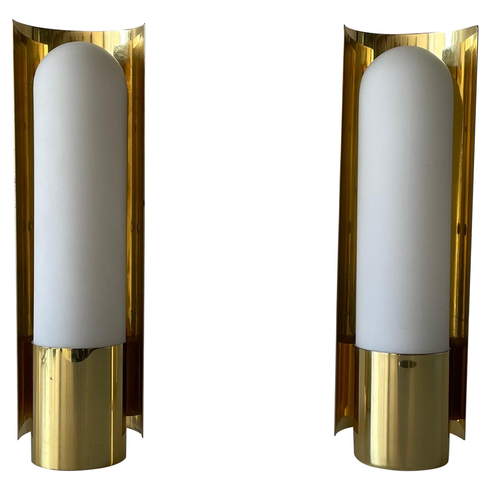 Opal Glass & Brass Pair of Sconces by Limburg, 1970s, Germany For Sale