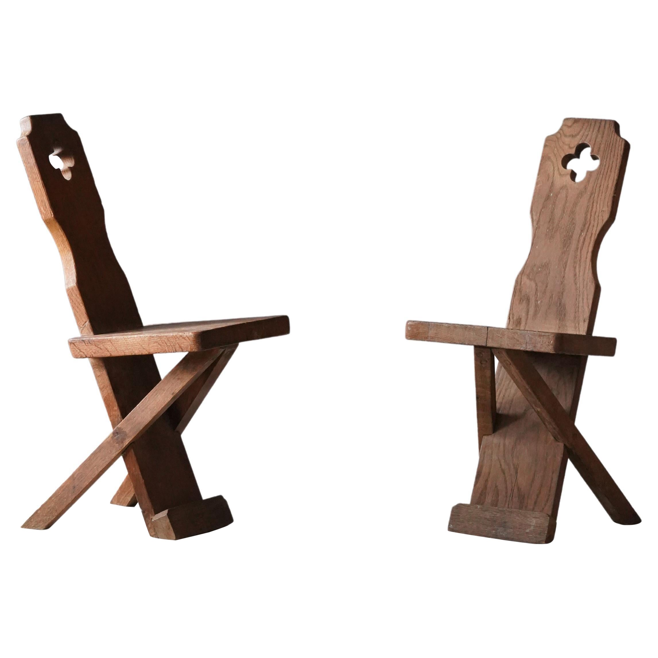 Danish Cabinetmaker, Side Chairs, Carved Solid Oak, Denmark, 1930s