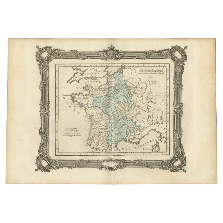 Antike Karte Frankreichs unter der Herrschaft von Philip VI. von Zannoni, 1765