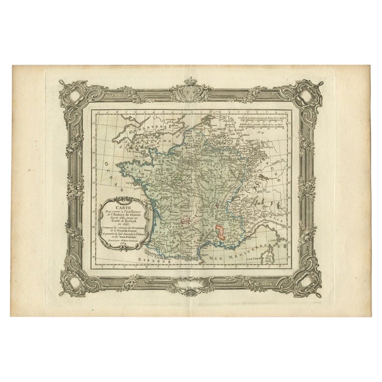 Antike Karte von Frankreich bis zum Frieden von Ryswick von Zannoni, 1765