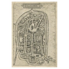 Antique Map of Franeker in Friesland by Guicciardini, 1609